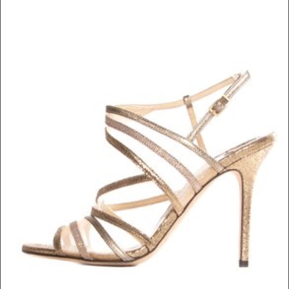 Jimmy Choo Gold-Tone Metallic Leather Sandals
